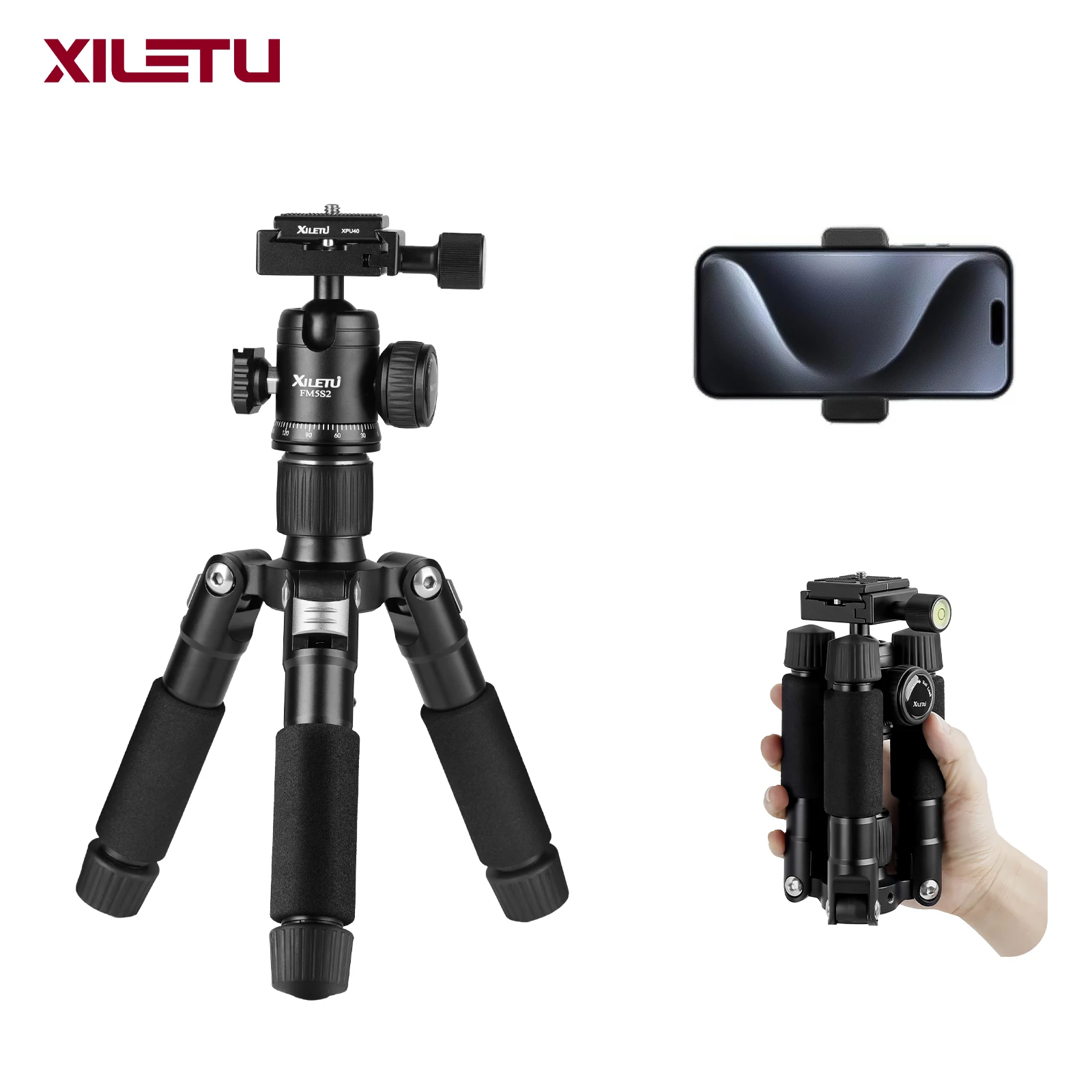 XILETU Lightweight 5-Section Tripod Adjustable Height Detachable Cold Shoe for DSLR Mirrorless Telephoto Lens