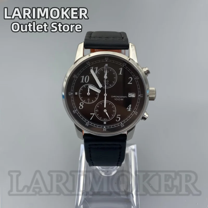 LARIMOKER 38.8mm Men's Quartz Watch Green Luminous 100M Water Resistant Sapphire Glass Compatible with VK67 Movement Men's Watch