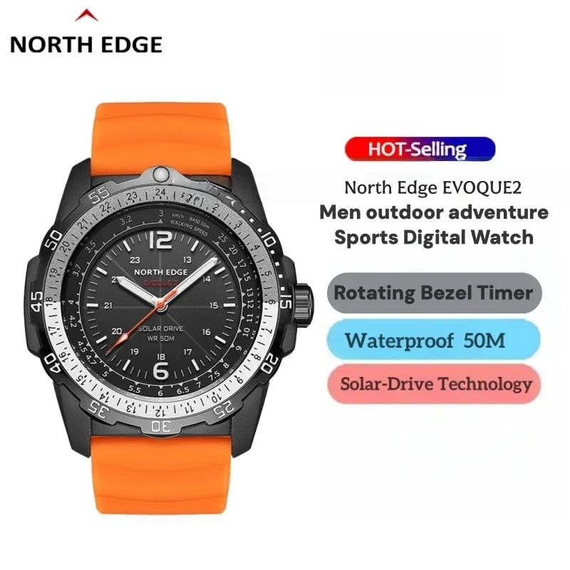 NORTH EDGE Men Outdoor Digital Watch Rotating Bezel Timer 50M Waterproof Solar Charging Long Battery Life Swimming Sports Watch