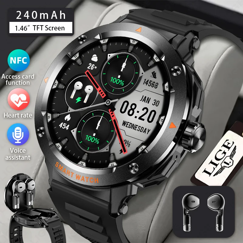 Choice LIGE Smart Watch Multiple Functions Wireless Call 1.46 Inch Screen original smartwatch digital watch Earphone Android IOS