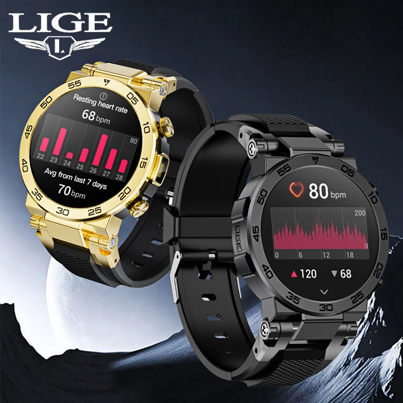 LIGE Customizable Wallpapers Smart Watch Men Outdoor SmartWatch LED Flashlight Bluetooth Call 100+Sports Smartwatch Waterproof