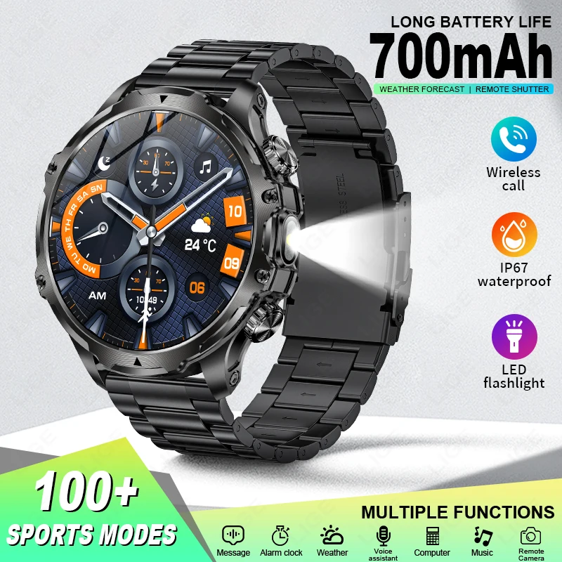 LIGE Actual Capacity 700mAh Battery Outdoor Sport Smartwatch LED Flashlight 1.9-Inch Screen Watch Men Smart Watch Bluetooth Call