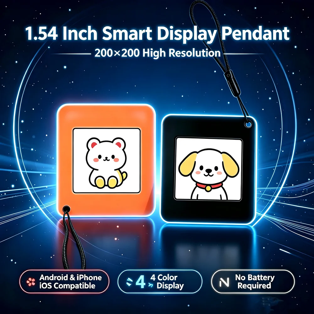 1.54-Inch Passive NFC E-Paper Display E-Ink Screen Wireless Flashing Keychain Pendant Creative Decoration Pet Ornament 4 Colors