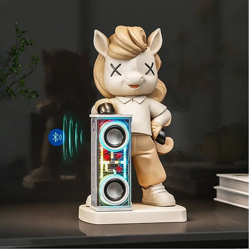 oo-Modern Cartoon Horse Sculpture Desktop Ornament Statue Animal Figurine Resin Model Bluetooth Speaker Home Decor Accessories