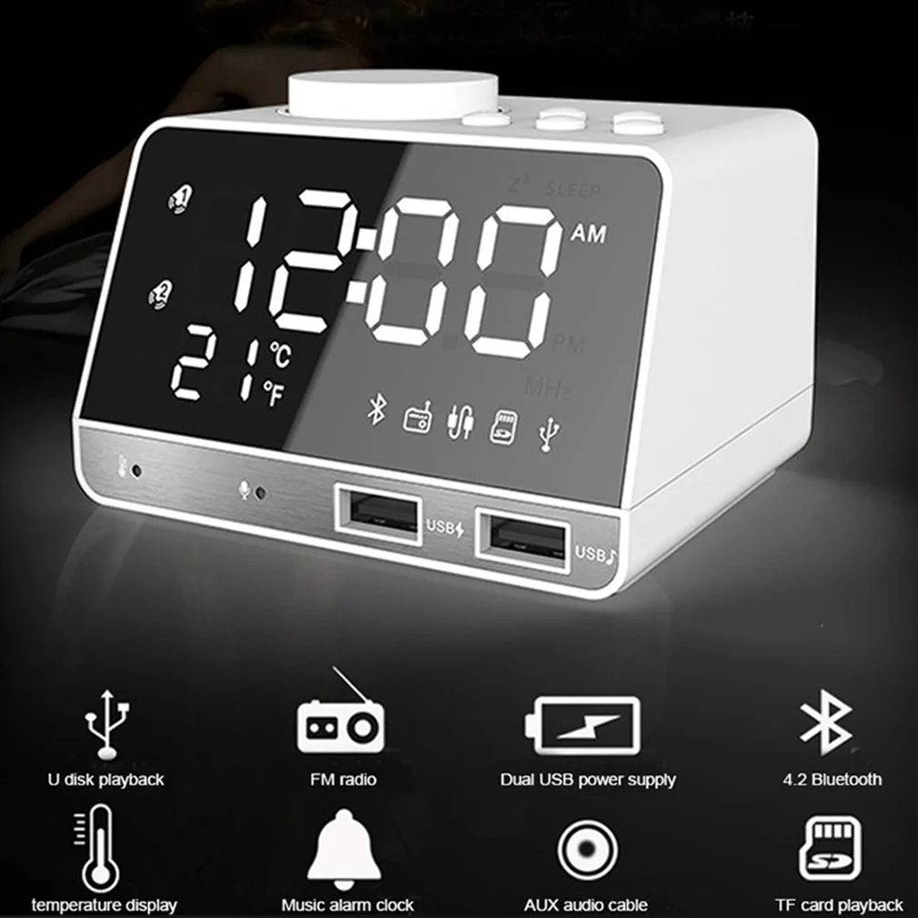 K11 Alarm Clock Speaker Radios Bluetooth Radio With 2 USB Ports LED Digital Alarm Clock Home Decoration Table Clock Dropshipping