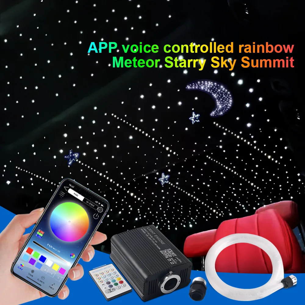 New 16W Twinkle Starry Sky Car Star Ceiling Light Interior Atmosphere Light Bluetooth Car Home Decor RGBW Fiber Optic Light 12V