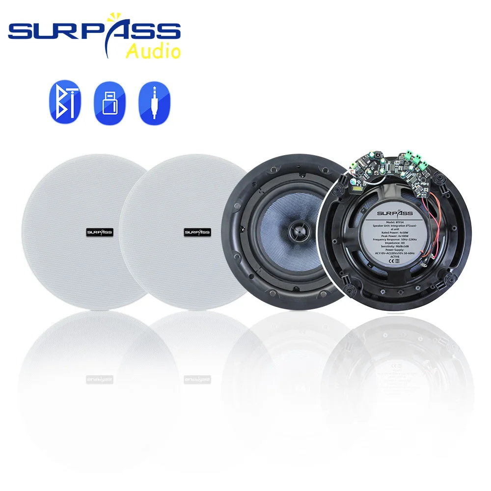 Bluetooth Frameless Active Coaxial Ceiling Speaker 5'' 8Ohm ABS Decorative Materials Beauty Club Home Background Music System