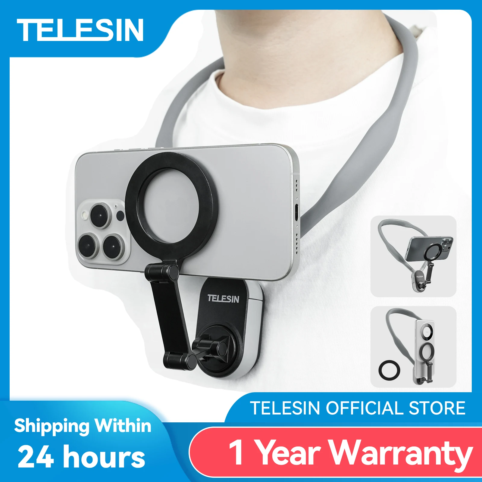 TELESIN Silicone Magnetic Neck Mount Quick Release Hold for Iphone 15 14 13 12 11 10 SAMSUNG HUAWEI XIAOMI Phone Accessories