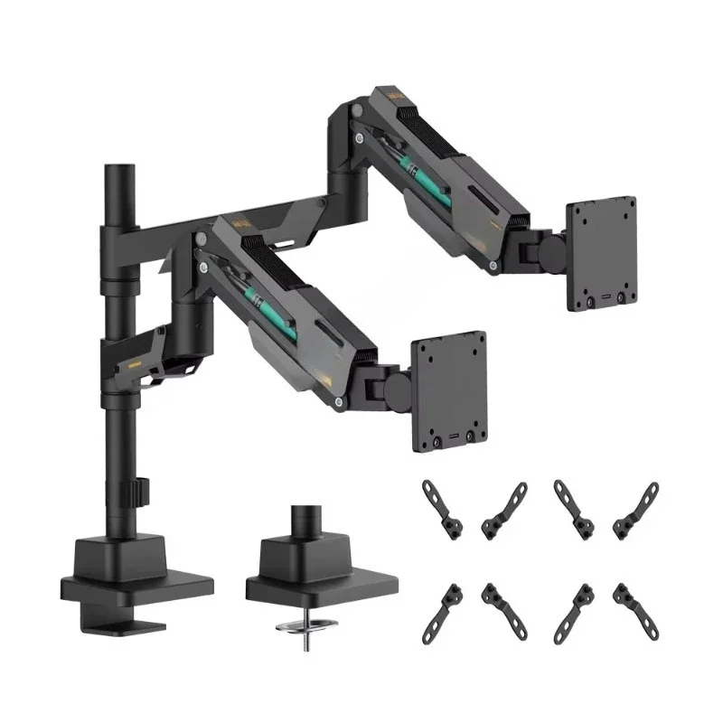Premium Heavy Duty Rod Mount Dual Screen Gas Spring Monitor Arm Adjustable Desktop Mount Bracket