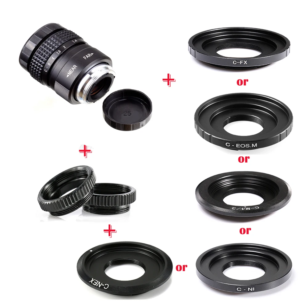 Black 25mm F1.4 CCTV TV Lens + C Mount for Micro 4/3 M4/3 Olympus EPL5 EPM3 EPL7 OM-D EP1 EP2 EP3 EP6 EPL7 EP Mirrorless Camera