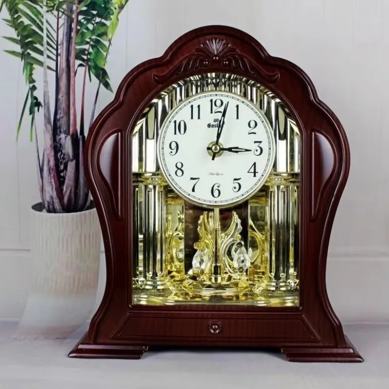 Modern Silent Rotating Desk Clock European Style Bedside Clock for Home Office Decorative Watch Accent Silent Desktop Clock