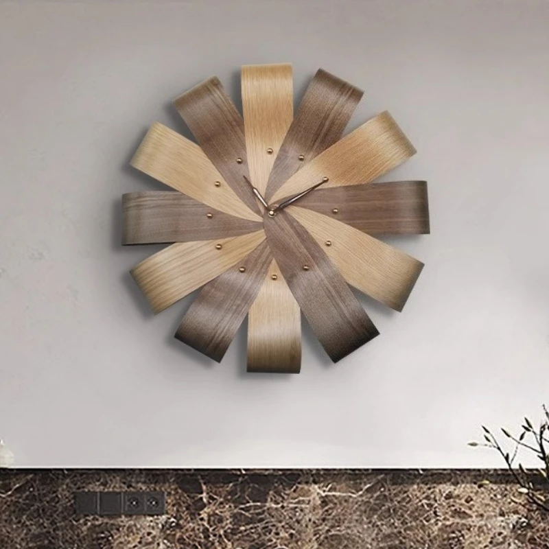Solid Wood Skin Petal Living Room Wall Clock Restaurant Digital Clock Mural Watch Office Mute Wall Clock Home Decor Items