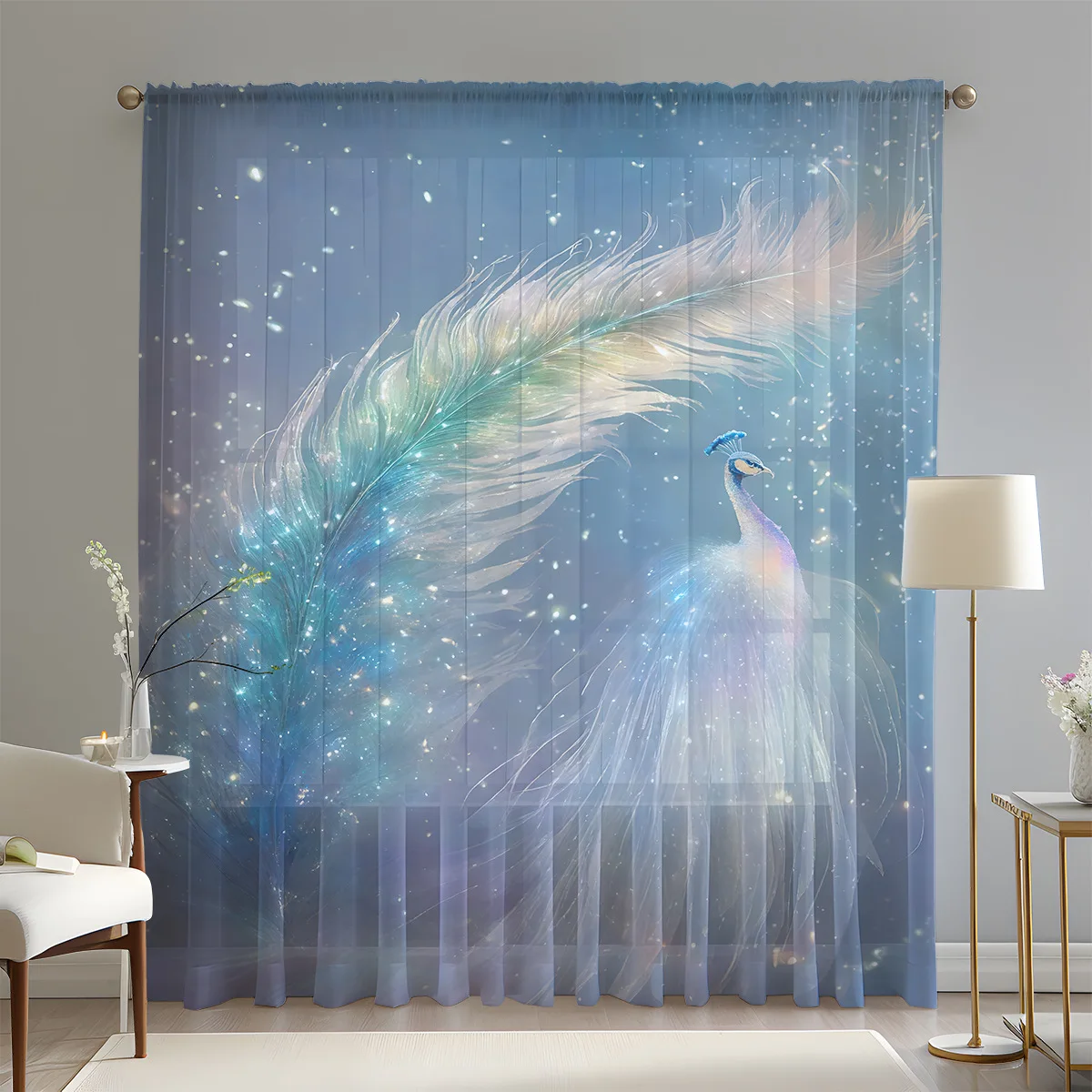1pc 3D Printed Peacock Window Curtain Digital Art Fresh Style Living Room Bedroom Decoration Rod Pocket