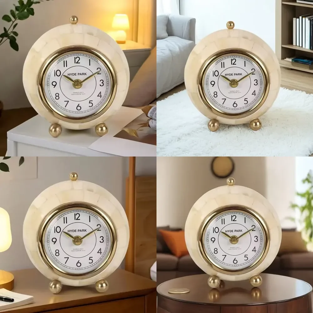 2026 White Vintage Table Clock for Living Room Bedroom Office Decor Elegant Round Gold Digital Clock Wall Clock Modern Home