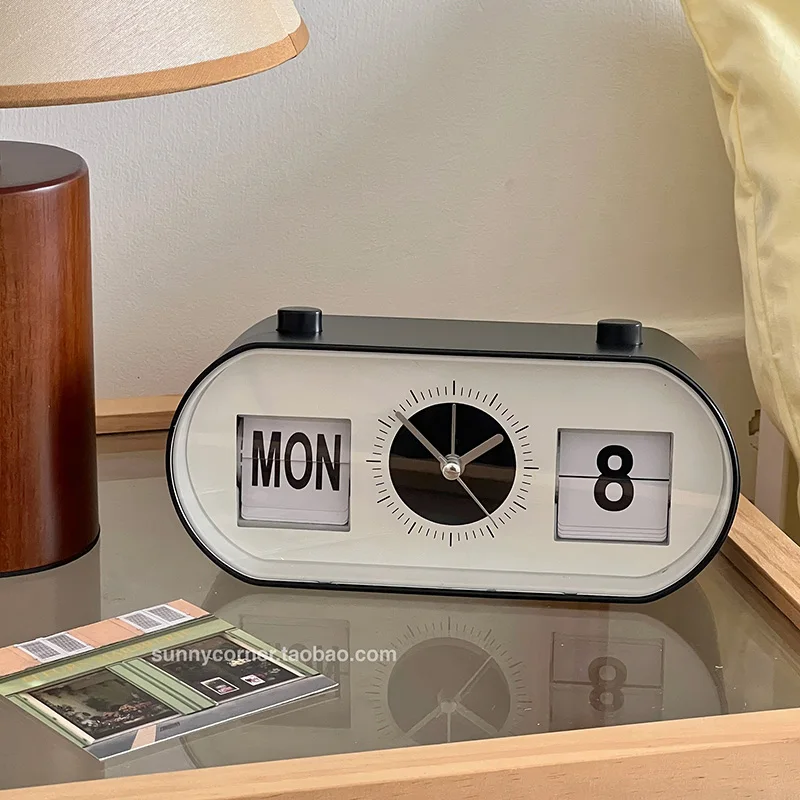 Stylish Minimalist Desk Calendar Clock |Silent Alarm, Manual Flip Page, Electronic Time Display |Perfect for Home &Office Decor