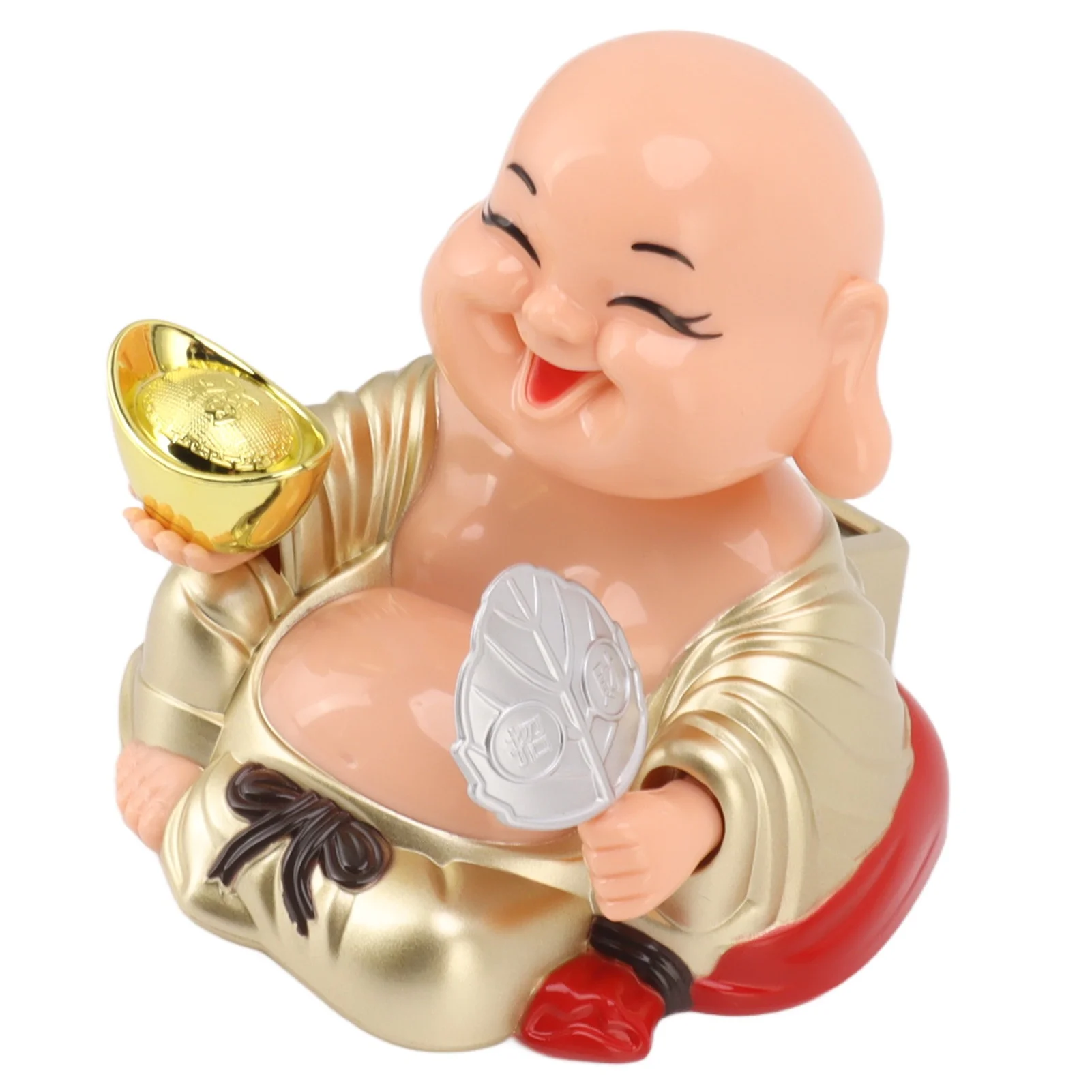 E5 Home Solar Powered Laughing Buddha Ornament Automatic Nodding Smiling Buddha Decoration for Car Home Decor Halloween Items