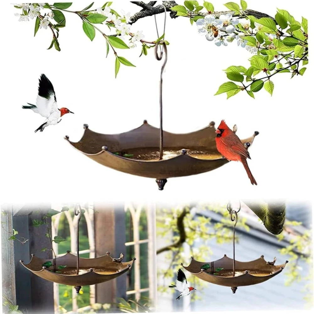 Bird Feeder - Umbrella-shaped Hanging Bird Trough Ironwork for Outdoor Bird Bath Drinker Garden Yard Decoration Home & Garden
