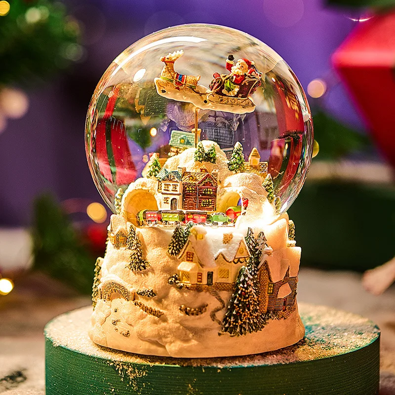 Automatic Rotating Snow Christmas Glow Music Sculpture Home Decor Handicrafts Unique Holiday Gifts