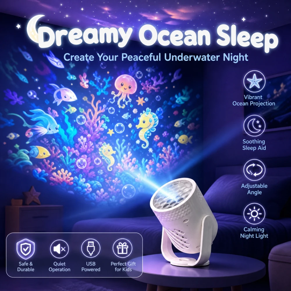 Underwater World Projector with 16 Automatic Rotation Marine Animal Patterns Home Room Decorative Projector for Party Birthday