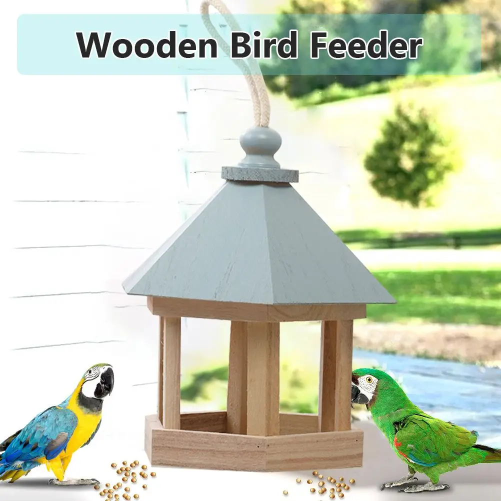 Home Wood Hanging Feeding Parrot Wild Bird Garden Decor Bird Feeder Bird Cages Bird House