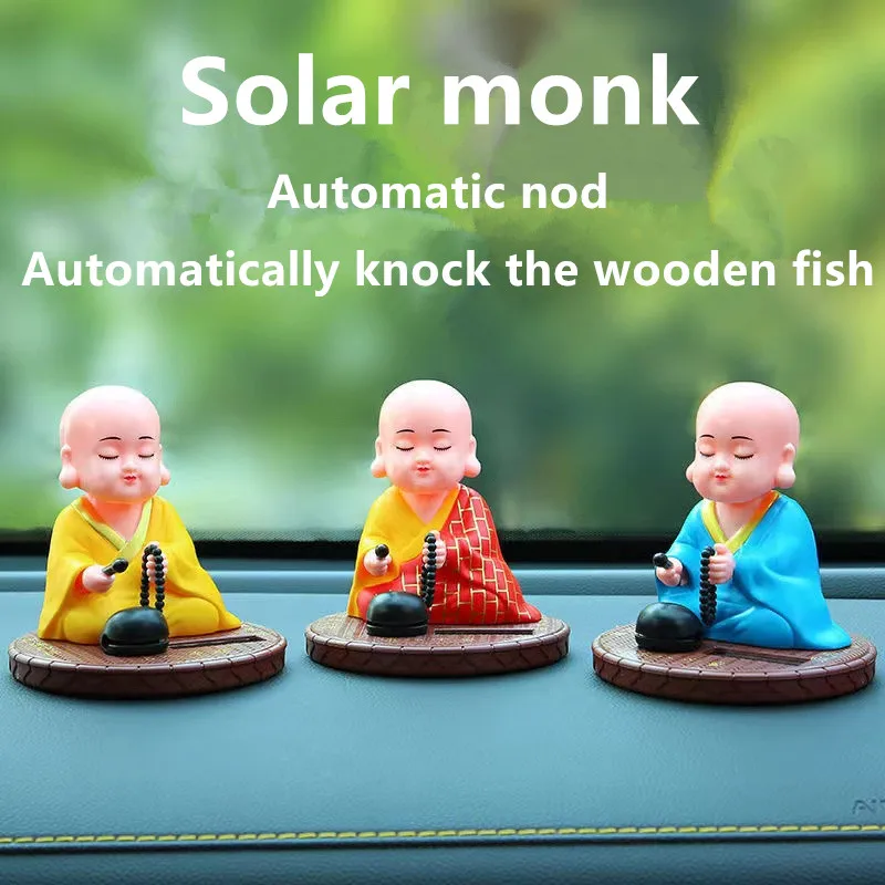 Car decoration solar monk automatic lighting creative decoration center console home office decoration car accessories