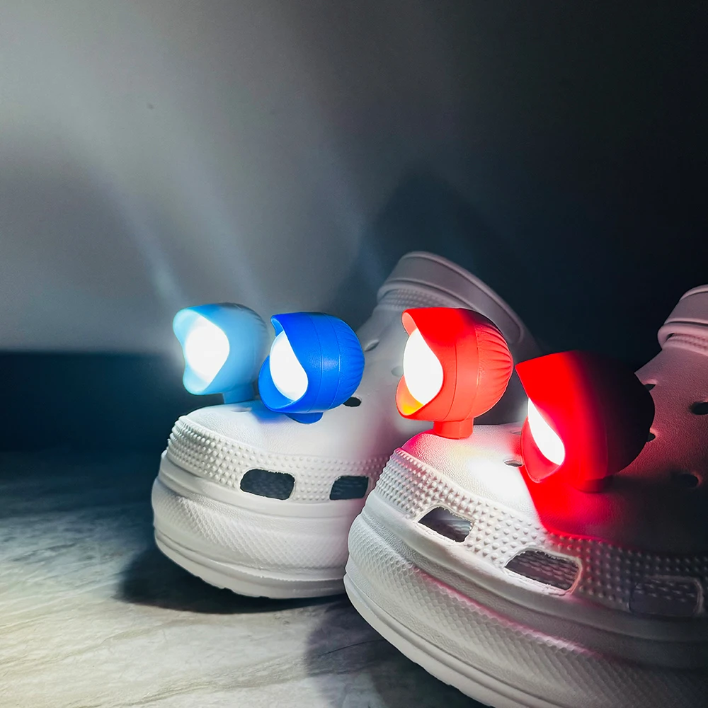 2pcs LED Shoe Lights Charms - Large Rechargeable Headlight Outdoor Camping PVC Garden Upgrade Shoes Light Charm Decoration