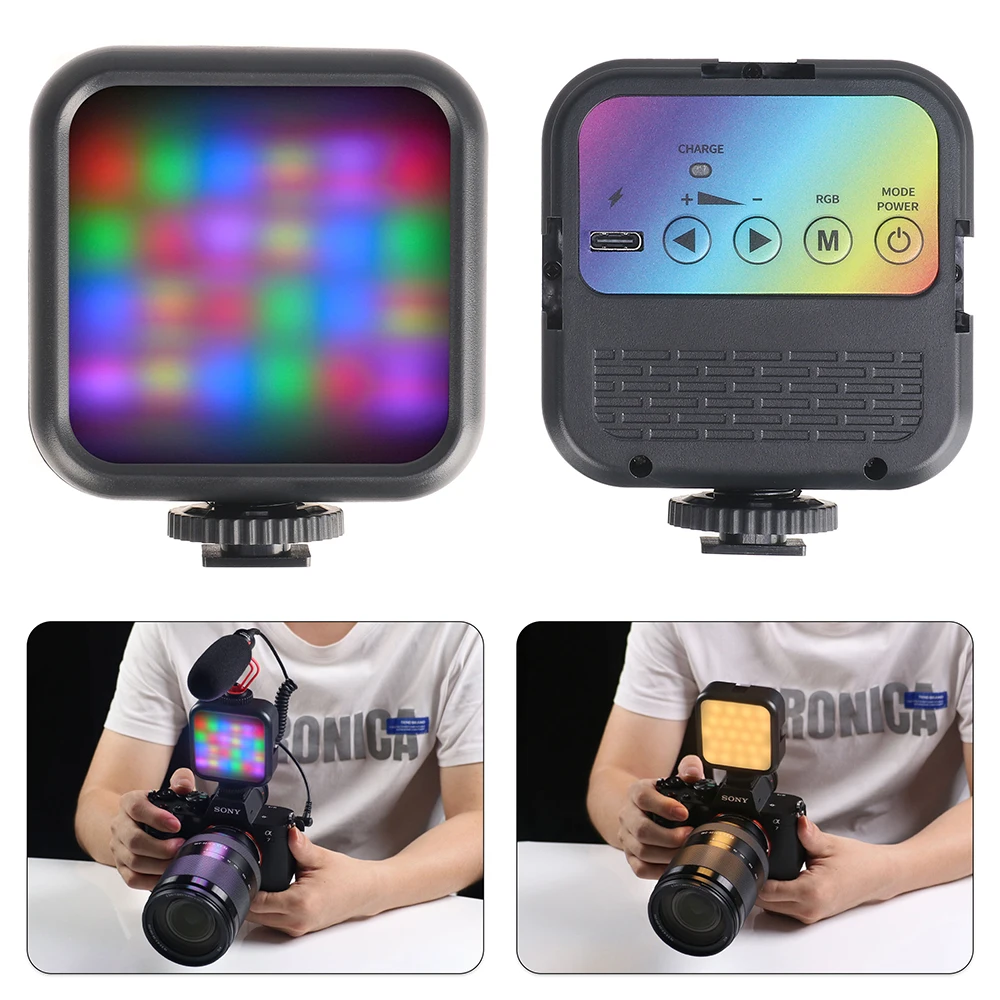 Video Light Full Color LED 3000K-7000K Magnetic Cold Shoe 1800mAh Type-C Camera Light Colorful Square Mini Ringlight Fill RGB