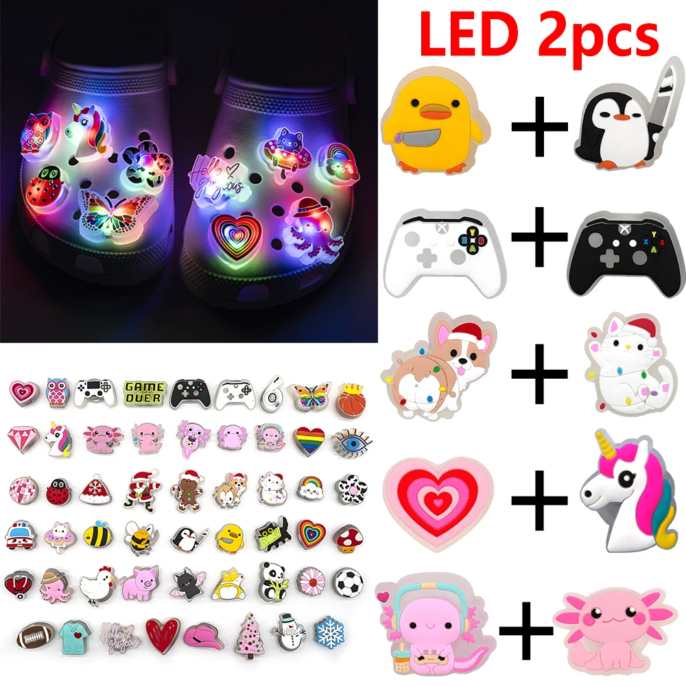 2pcs Lighted Shoe Charms Gamepad Cute Animal LED Pins Shoe Decorations for Kid Men Women Clog Glowing Sneaker Sandal Accessories