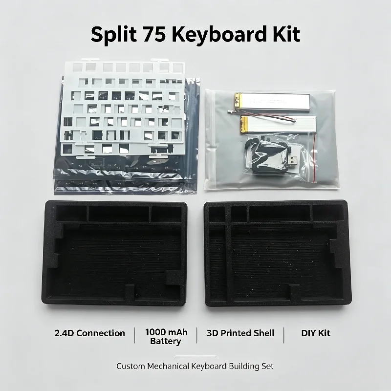 75key 2.4G Wireless Split Mechanical Keyboard Customized Diy Kit 3d Print Case Mx Hot Pluggable Portable Travel Office