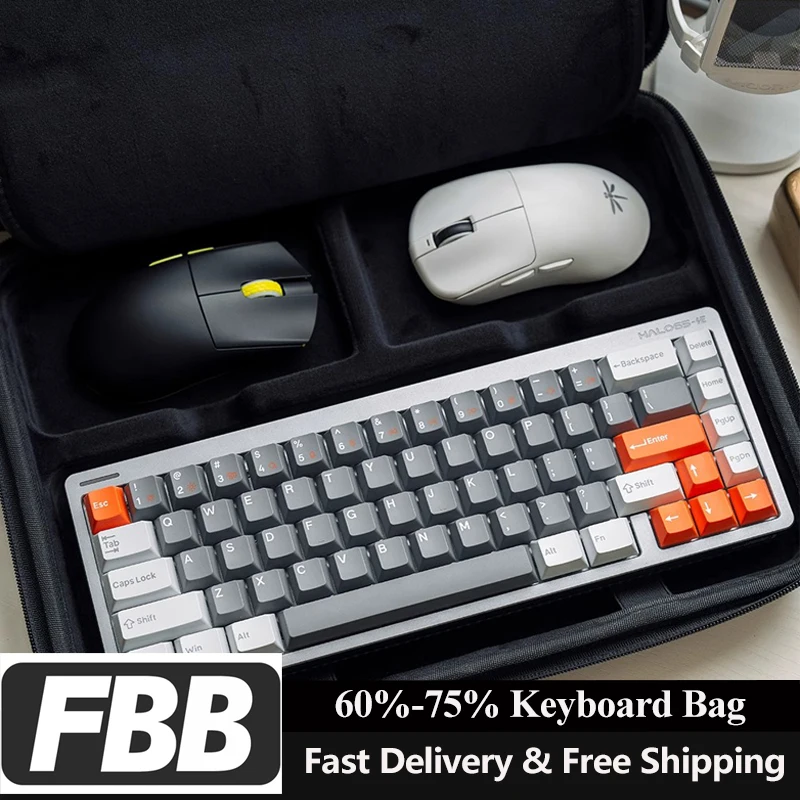 FBB Portable Storage Bag Nylon Fabric Travel Carry Case  60-75% Keyboard Bags Large Capacity Travel Electronics Accessories