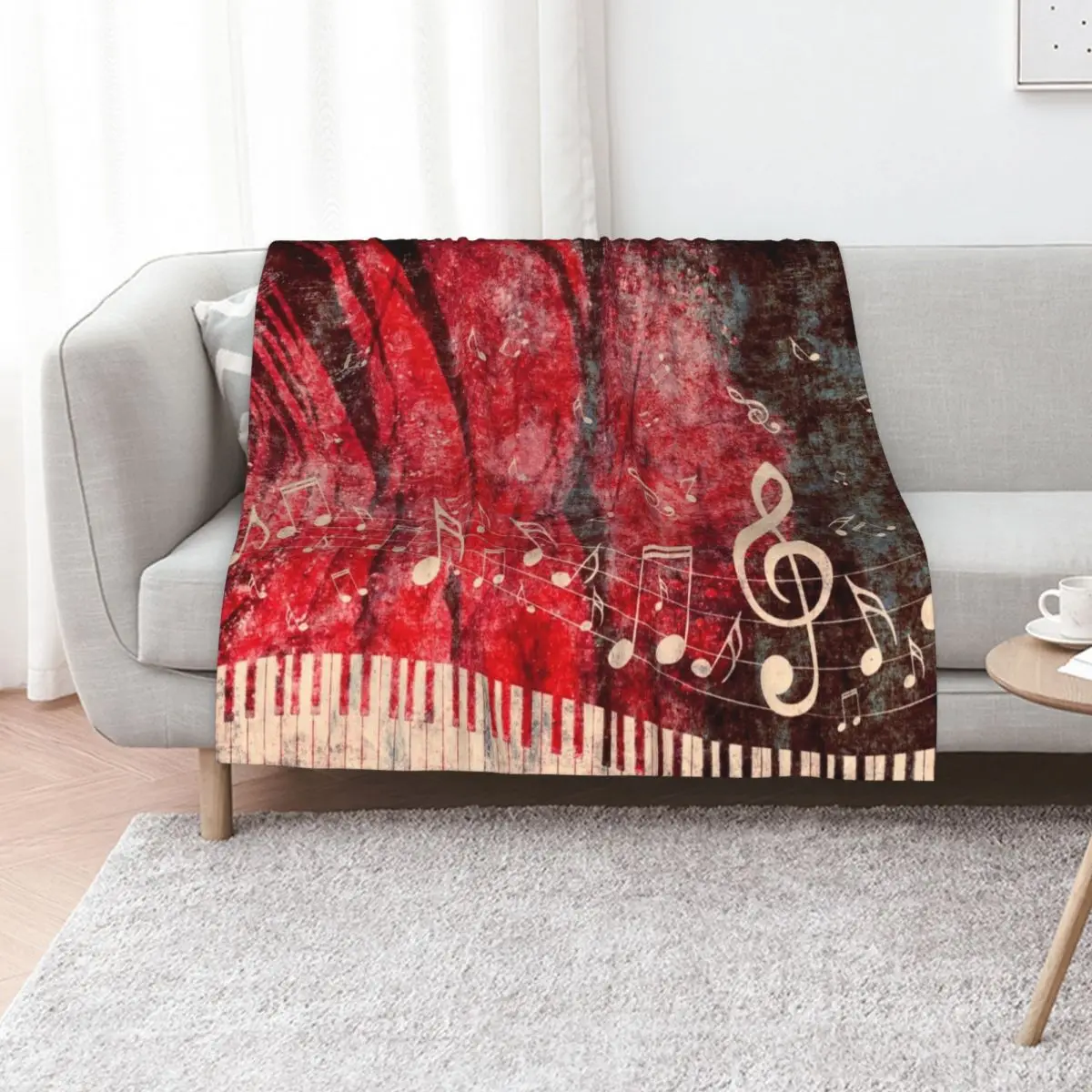 Piano Keyboard with Music Notes Grunge 2 Throw Blanket Warm Comfortable Blanket for Office Napping