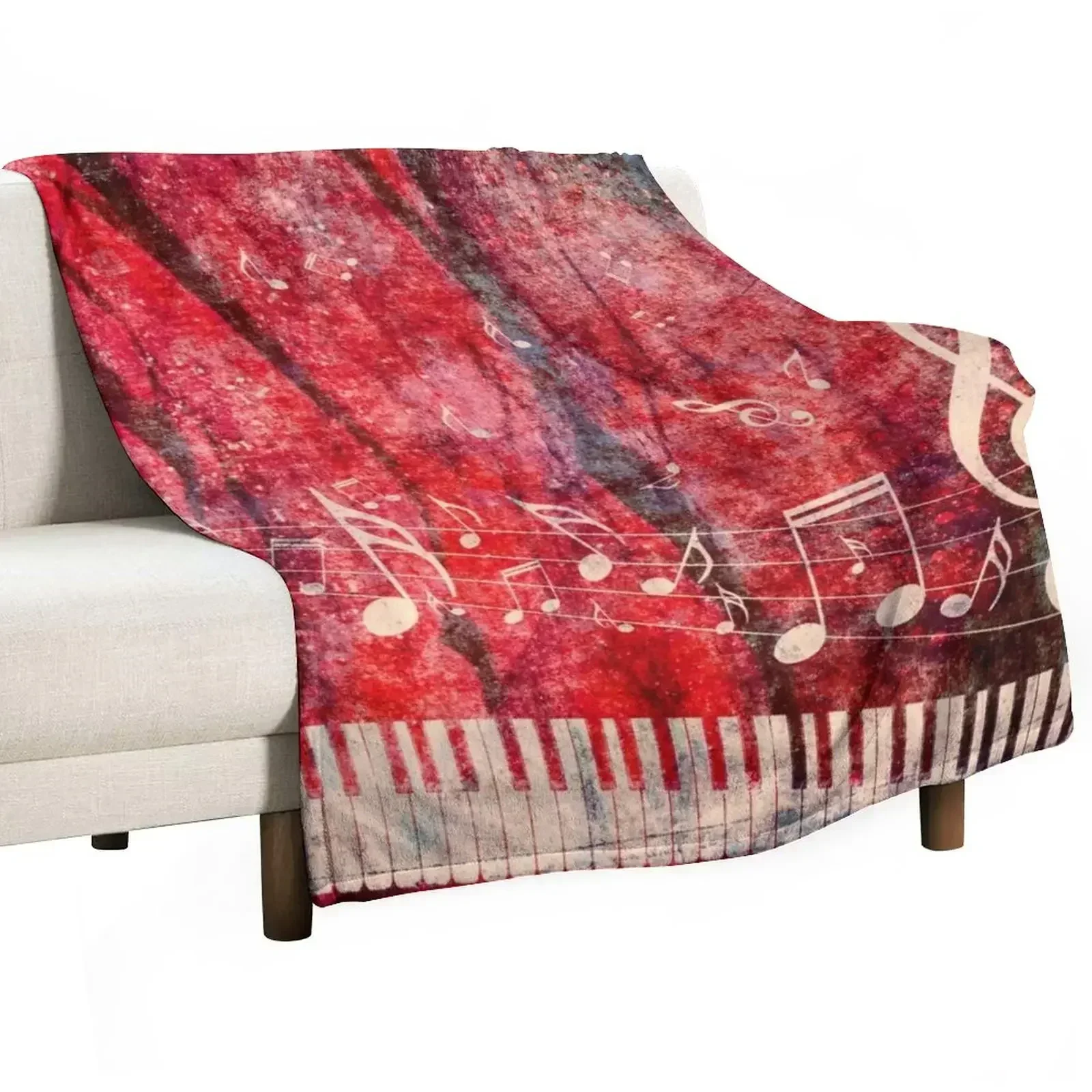 Piano Keyboard with Music Notes Grunge 2 Throw Blanket Heavy Decorative Sofa Thin Picnic Hairy wednesday Blankets