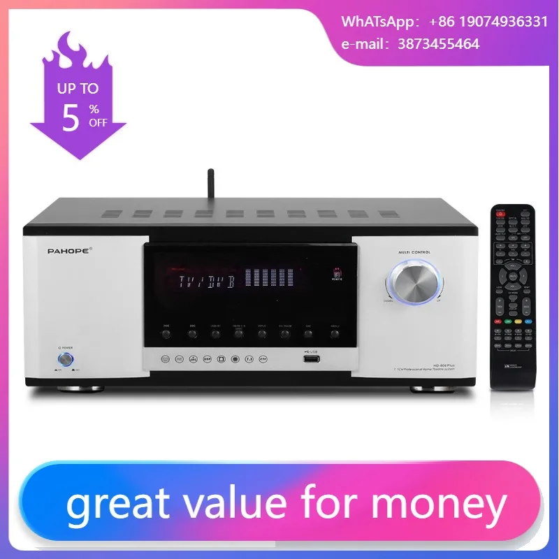 High Power 7.1 Channel Home Theater Amplifier DTS HD AV Digital Power Amplifier With BT USB Metal Audio System Theater Use