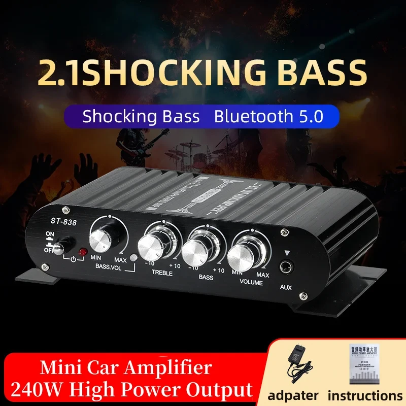 Bluetooth 5.0 Sound Amplifier Speakers 2.1CH Power Amplifiers Digital Amplifier for Home Car Meeting Theater AMP Media Player