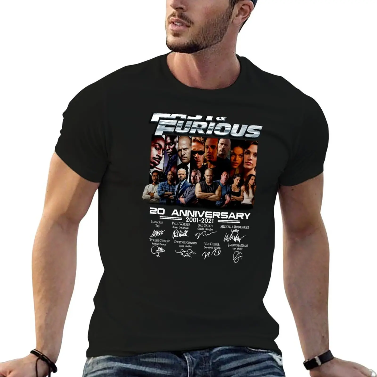 Fast Furious Movie Characters with 20th Anniversary 2001 2021 T-Shirt Athletic Fit Sports Short Sleeve Top