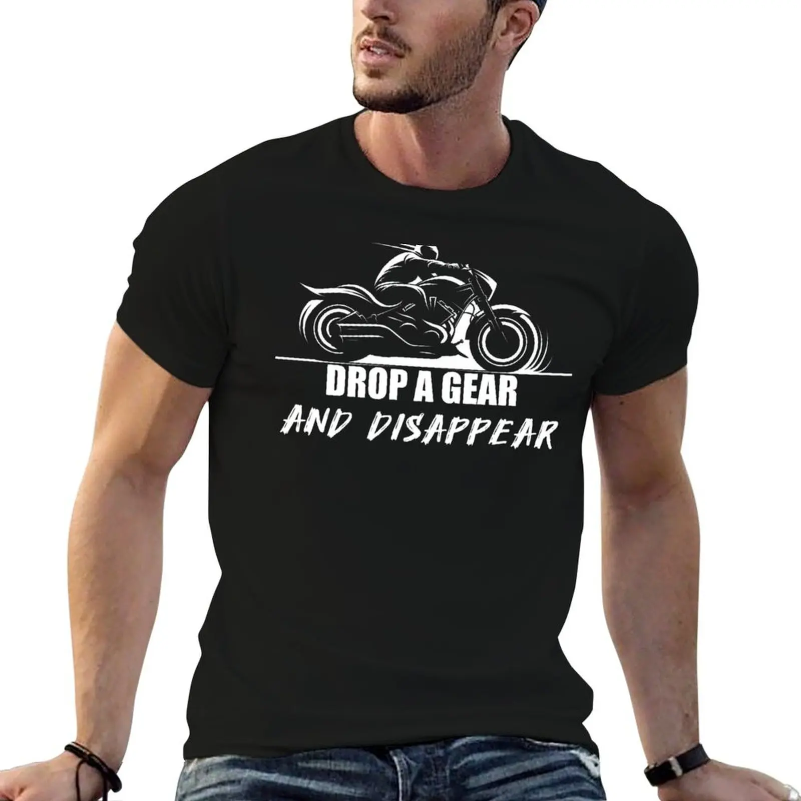 Motocycle Fast life style Drop A Gear and Disappear T-Shirt Large Size Casual Short Sleeve Top