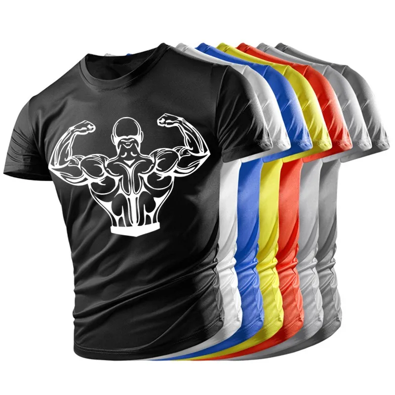 New summer fashion gym muscle tough guy sports T-shirt casual men's light running fast-drying high-quality short-sleeved6XL