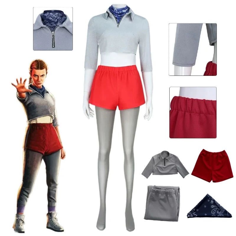 Anime Retro TV Show Girl Cosplay Costume Role Eleven Cos Suit Long Sleeve Hoodie with Shorts Full Set Halloween Dress Up Outfit