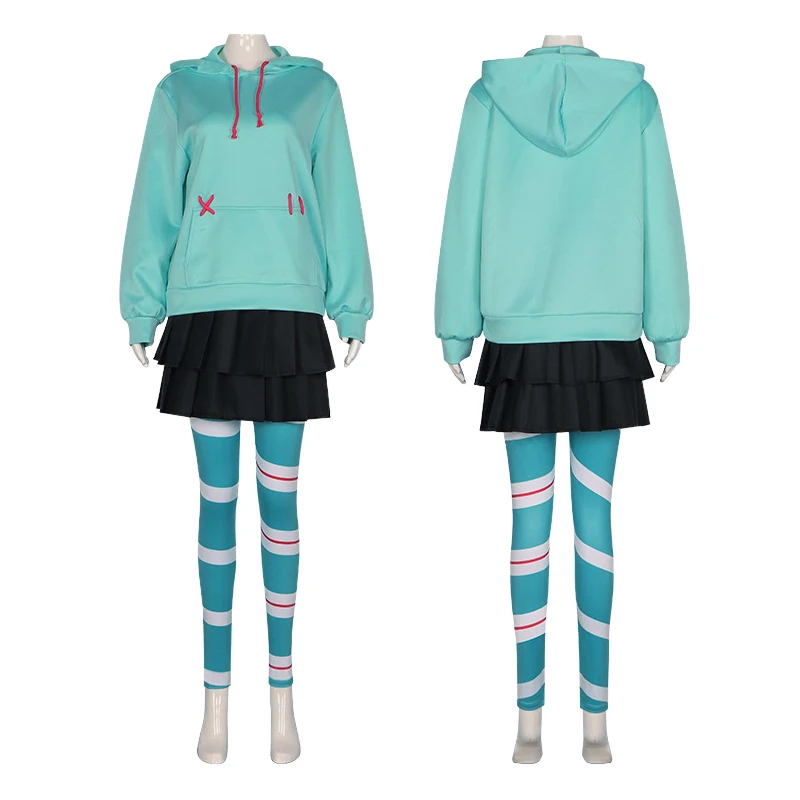 Vanellope Von Schweetz Anime Cosplay Costume Hoodie Skirt Movie Ralph Cos Suit Halloween Costumes for Women Girls