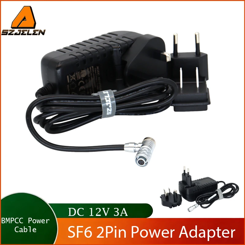 For Blackmagic Pocket Cinema Camera BMPCC 4K/6K Camera Power Adapter Weipu 2 Pin Female Output 12V 3A Cable for EU US UK