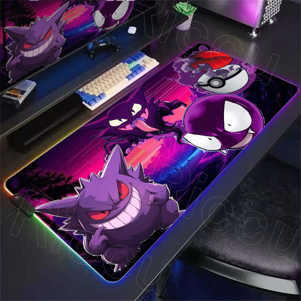 2026 Cool RGB P-pokemon Gengar Wallpaper Mousepad Non-slip Rubber Speed E-sports Keyboard Mouse Pad Large Gaming Anime Desk Mats