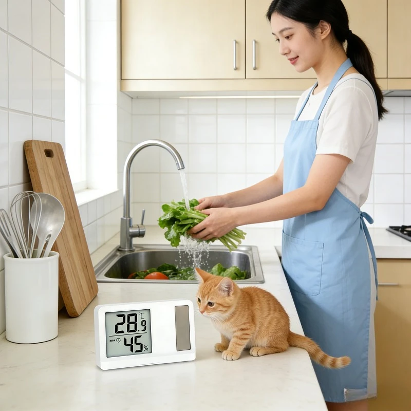 5Pcs Mini Solar Electronic Temperature Humidity Gauge Digital Display Indoor Thermometer Accurate Monitoring for Home Room