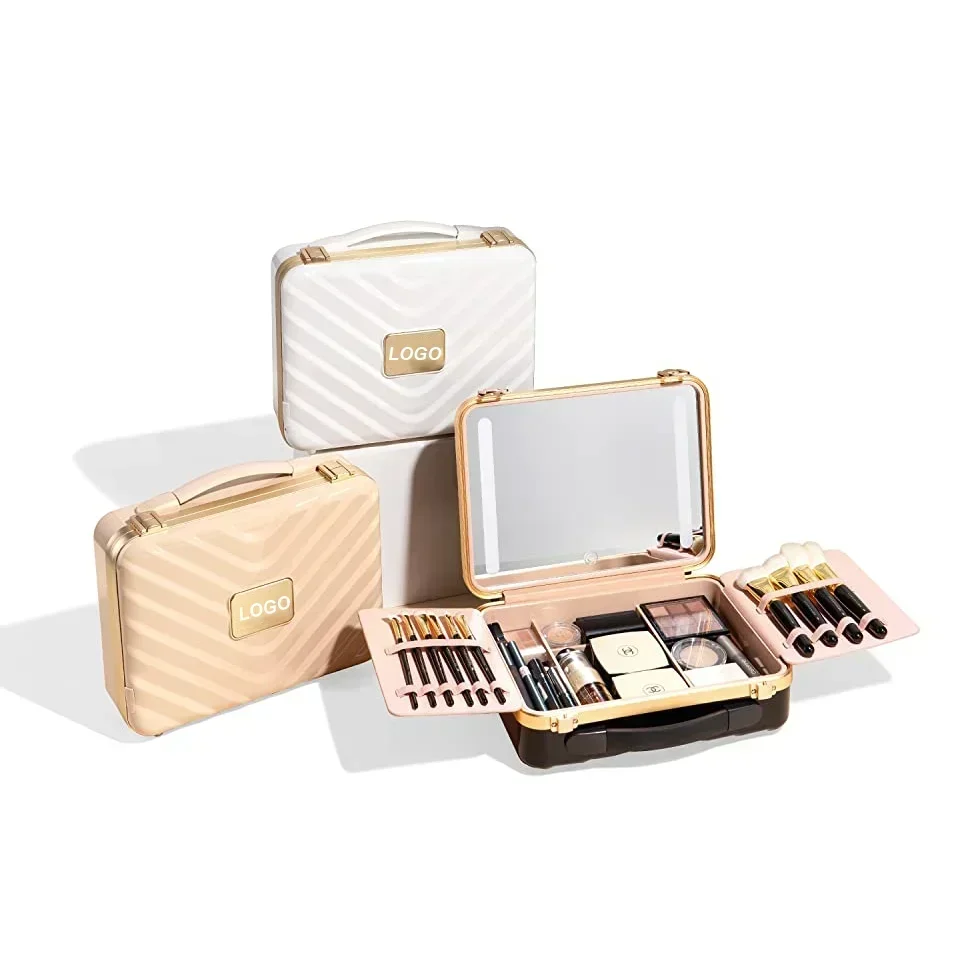 Customized PVC PU Open Portable Makeup Case, Travel Storage Bag, Makeup LED With Storage Box, Makeup Bag With Mirror Light