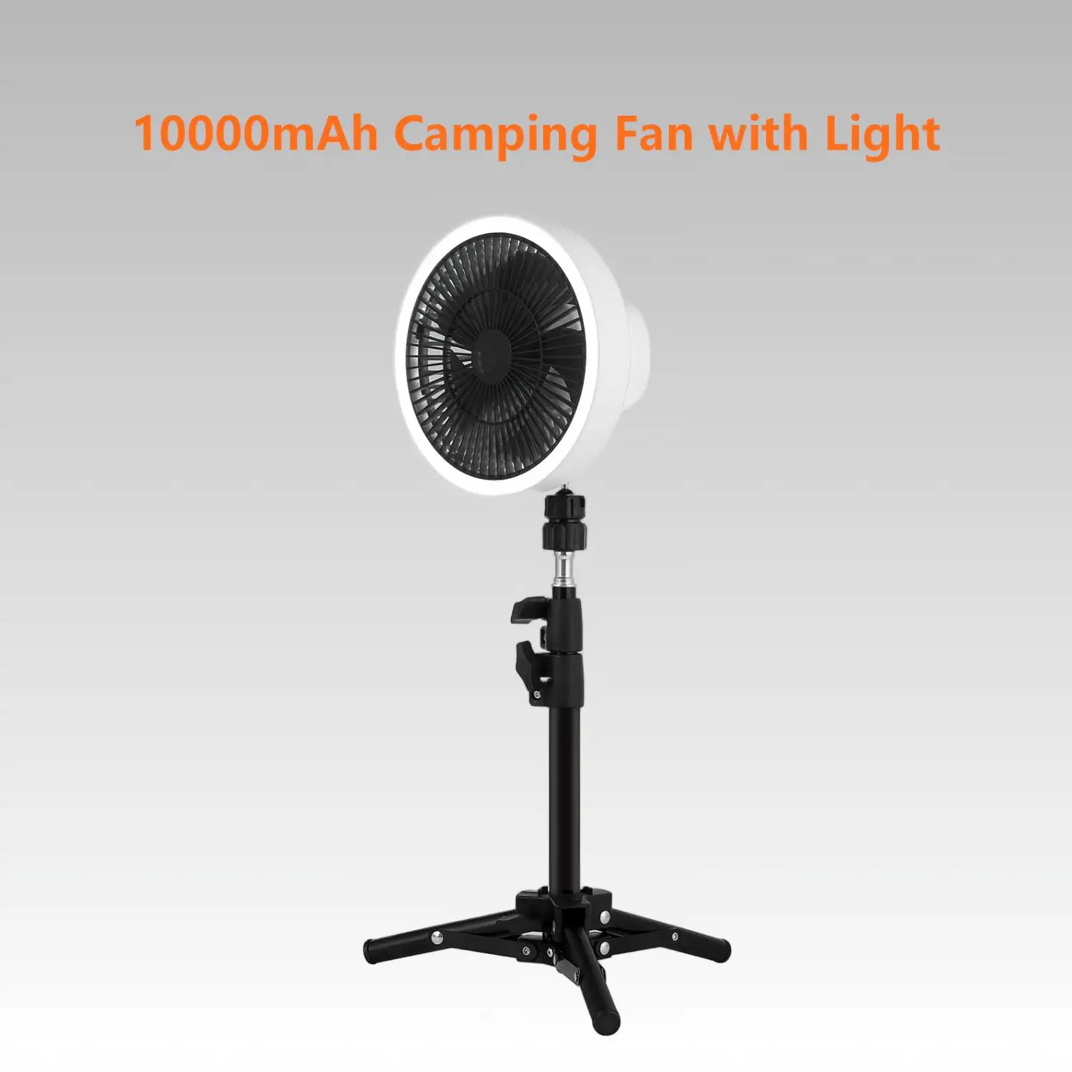 10000mAh Portable Camping Fan with LED Light, 3-Speed Low Noise Rechargeable Battery Fan, USB Output for Fishing Travel Outdoor