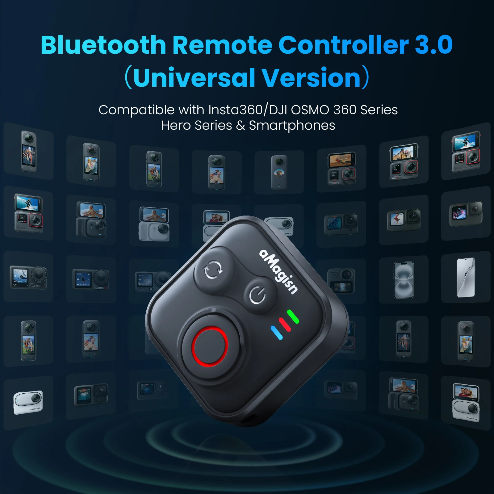 aMagisn Bluetooth Remote Control 3.0 Universal Wireless Shutter for Insta360 Go Ultra X6 GoPro Hero DJI osmo360 II Accessories