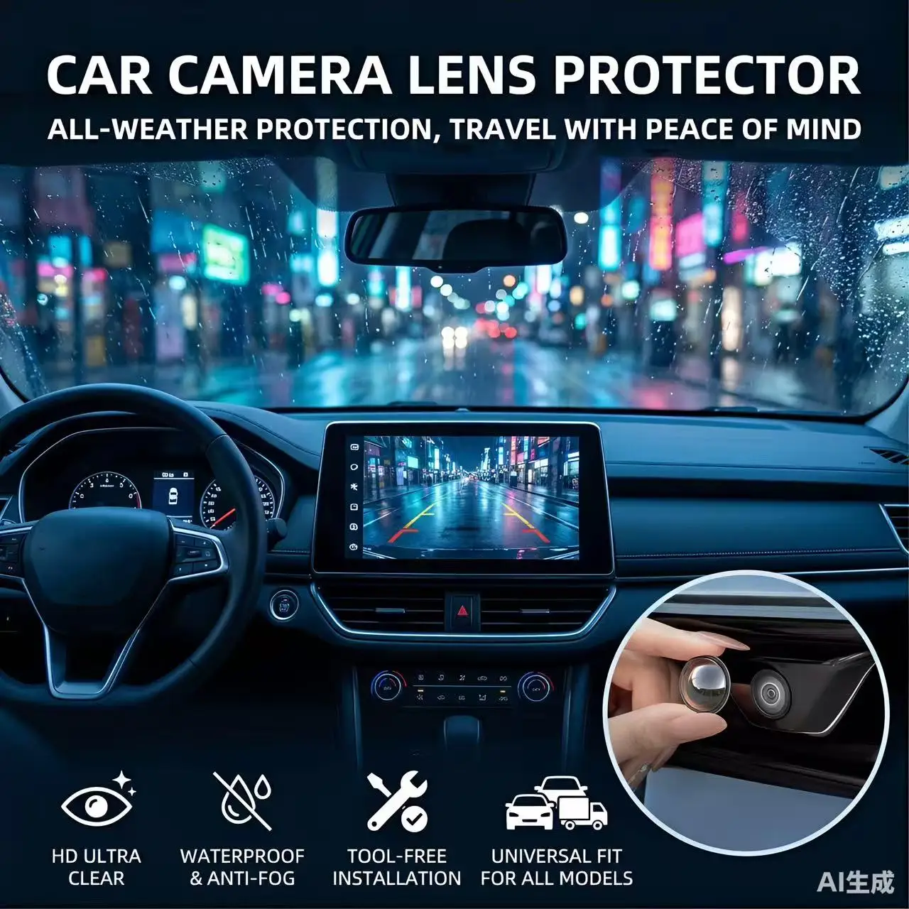 Suitable for Wuling cars, 360-degree lens cover, lens hood, waterproof and dustproof, car modification accessory set