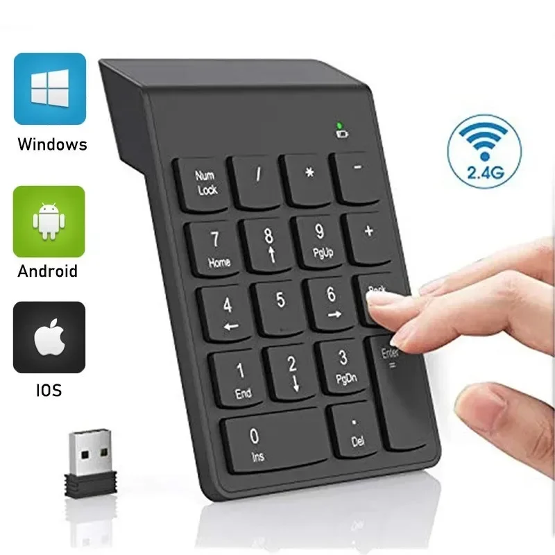 Wireless Number Pads Numeric Keypad Numpad 18 Keys Portable 2.4 GHz Financial ACccounting Number Keyboard for Laptop PC Desktop