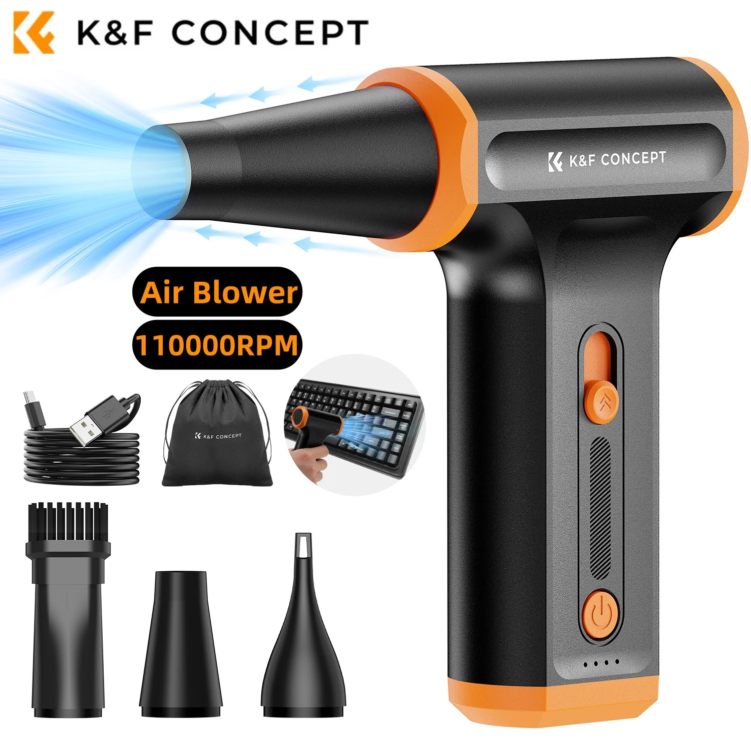 K&F CONCEPT 110000RPM Electric Air Duster 3 Gear Compressed Portable Air Blower for PC Computer,Laptop Keyboard,Camera Cleaning