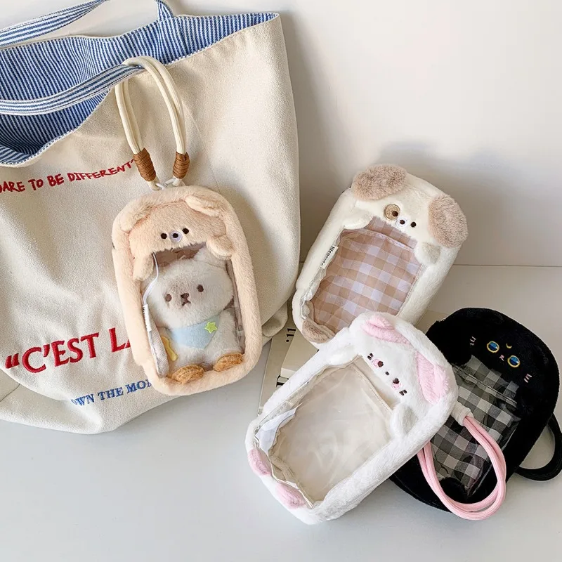 Cute Plush Animal Phone Pouch Crossbody Bag with Zipper Card Holder Wallet Display Organizer Mini Purse Portable Travel Handbag
