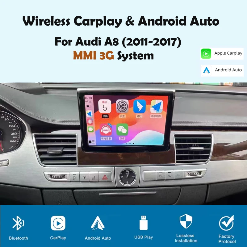 Wireless Carplay Android Auto Interface For Audi A8 RS8 S8 MMI 3G system mirror Air play Reverse image Camera Plug and Play